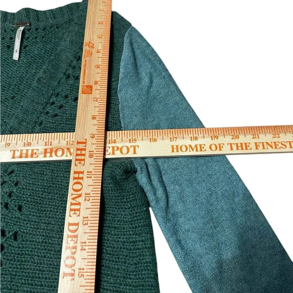 Free People Knit Cardigan Sweater Green Lace Back Button Boho Long Sleeve Small